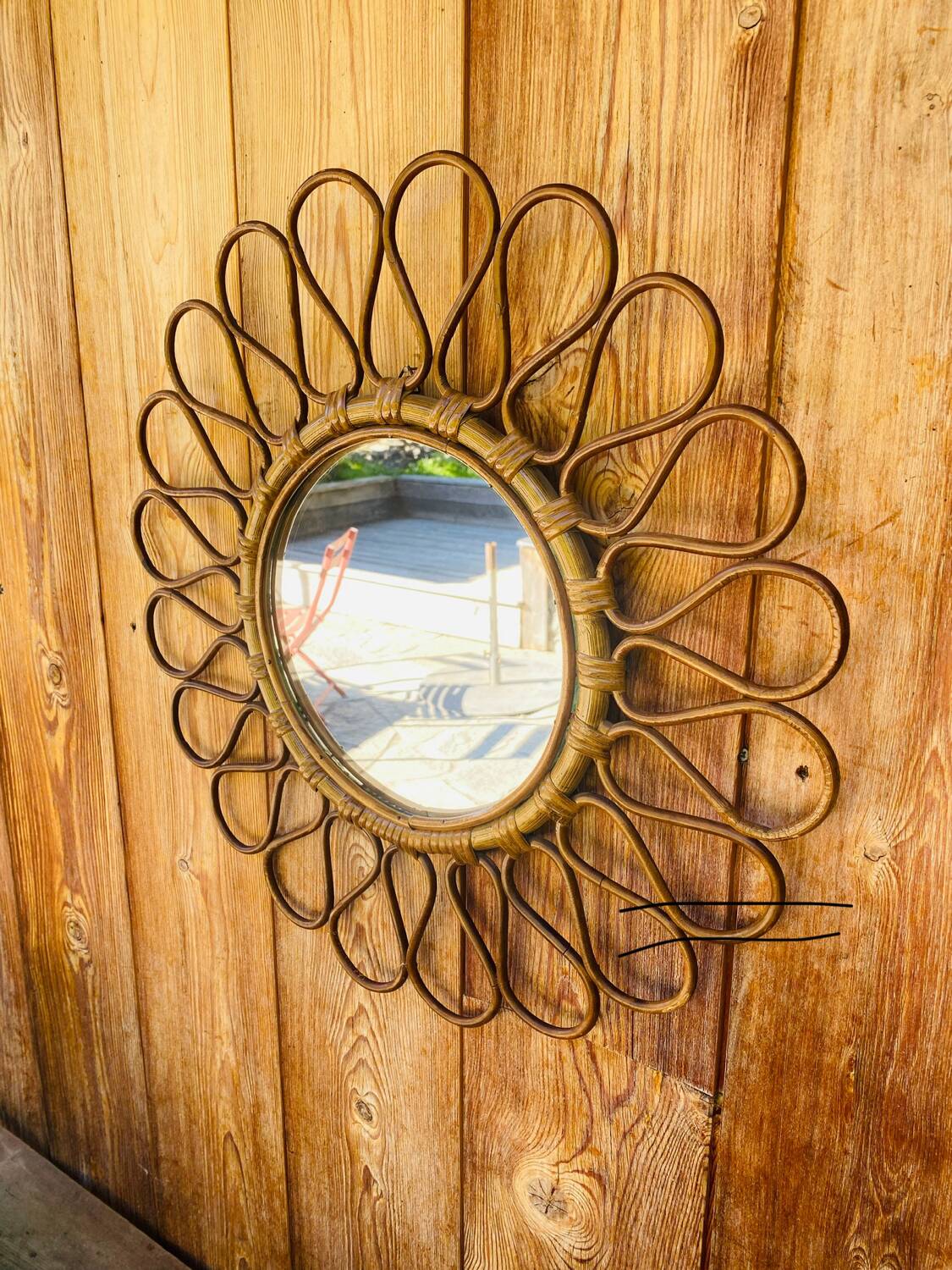 Vintage rattan flower sun mirror