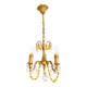Small vintage brass chandelier with amber crystal pendants.