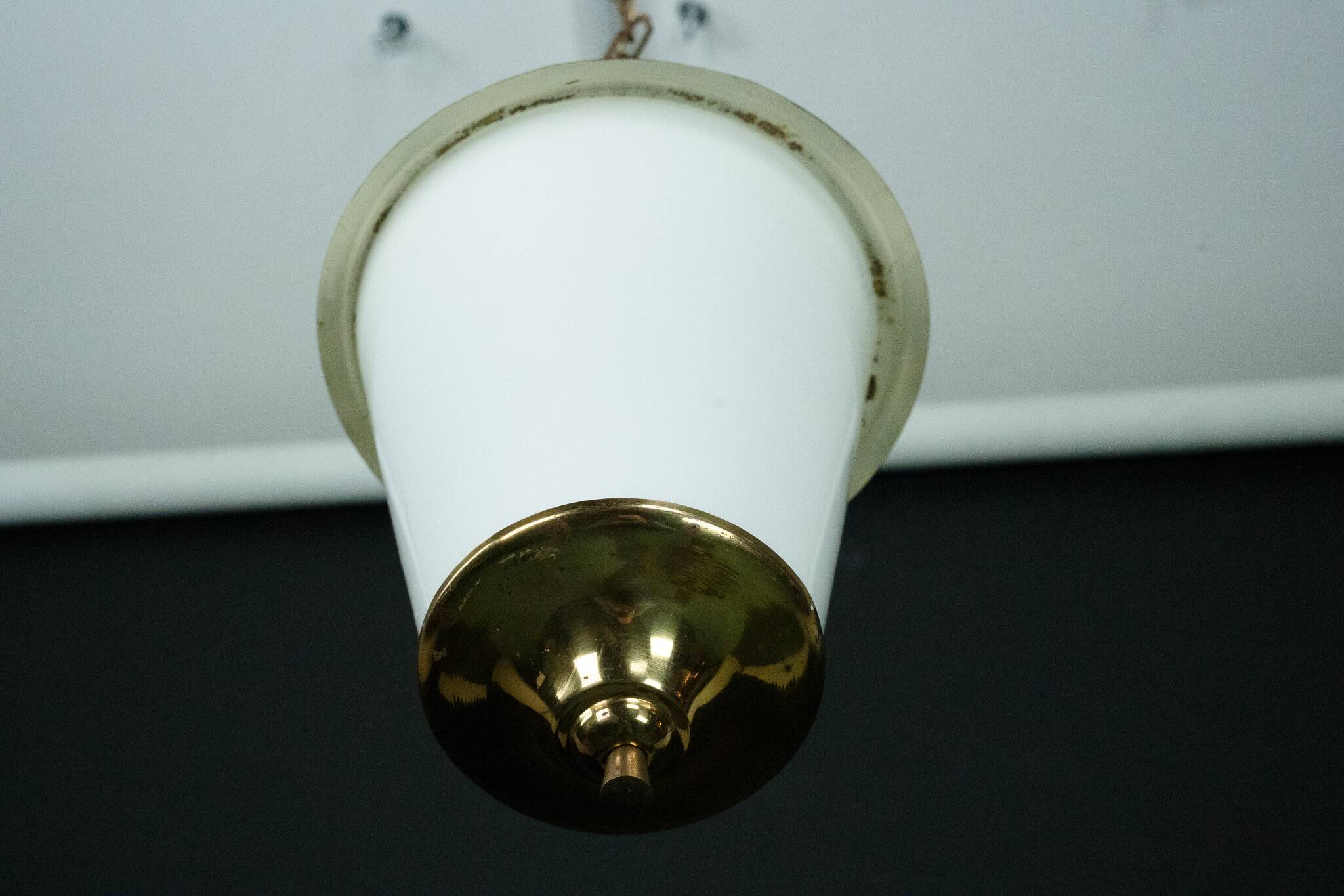 Mid-Century pendant lantern in brass and lattimo Murano glass, Italy, 1950s