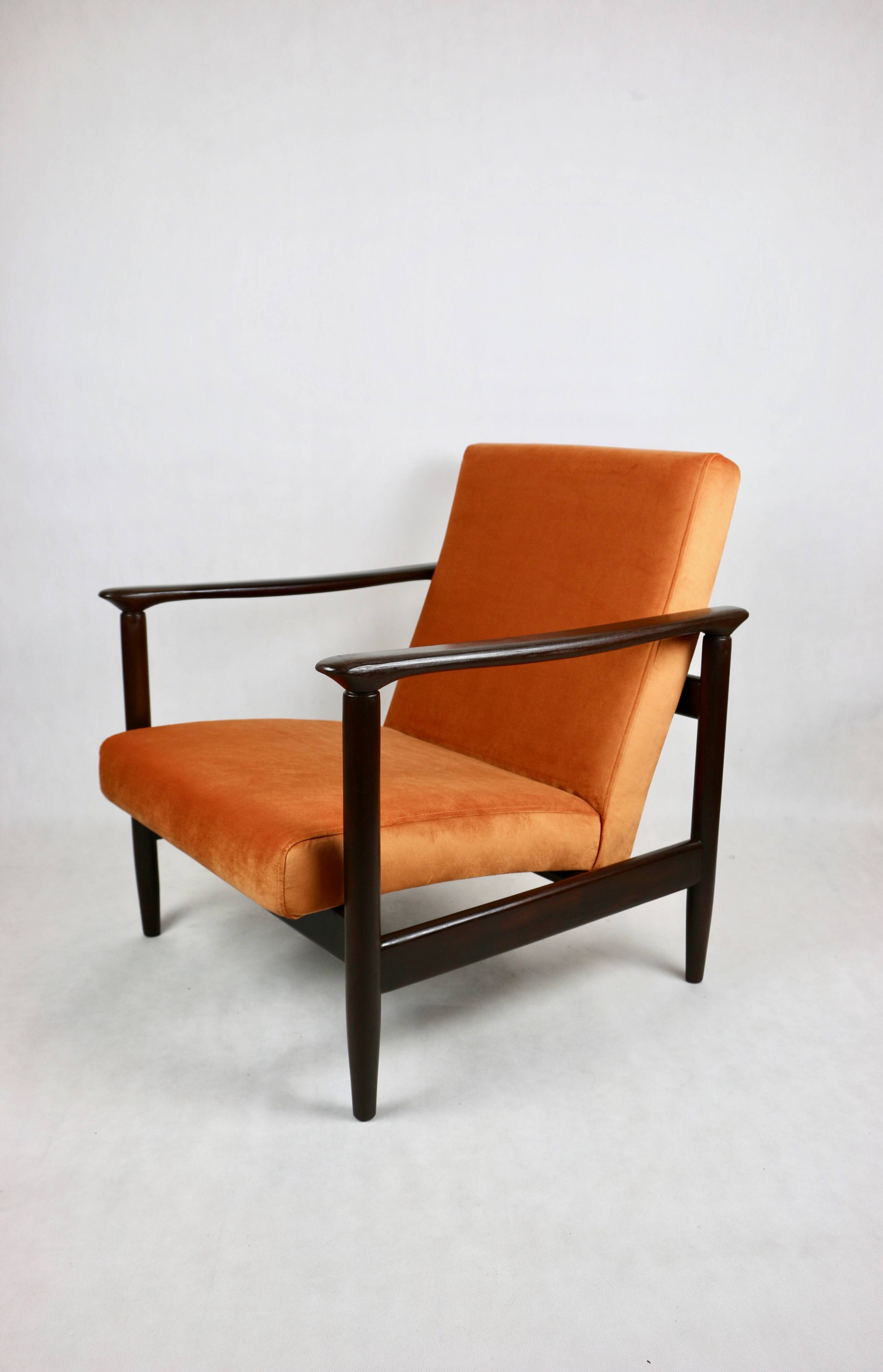 Fauteuil lounge GFM-142 en velours orange attribué à Edmund Homa, années 1970