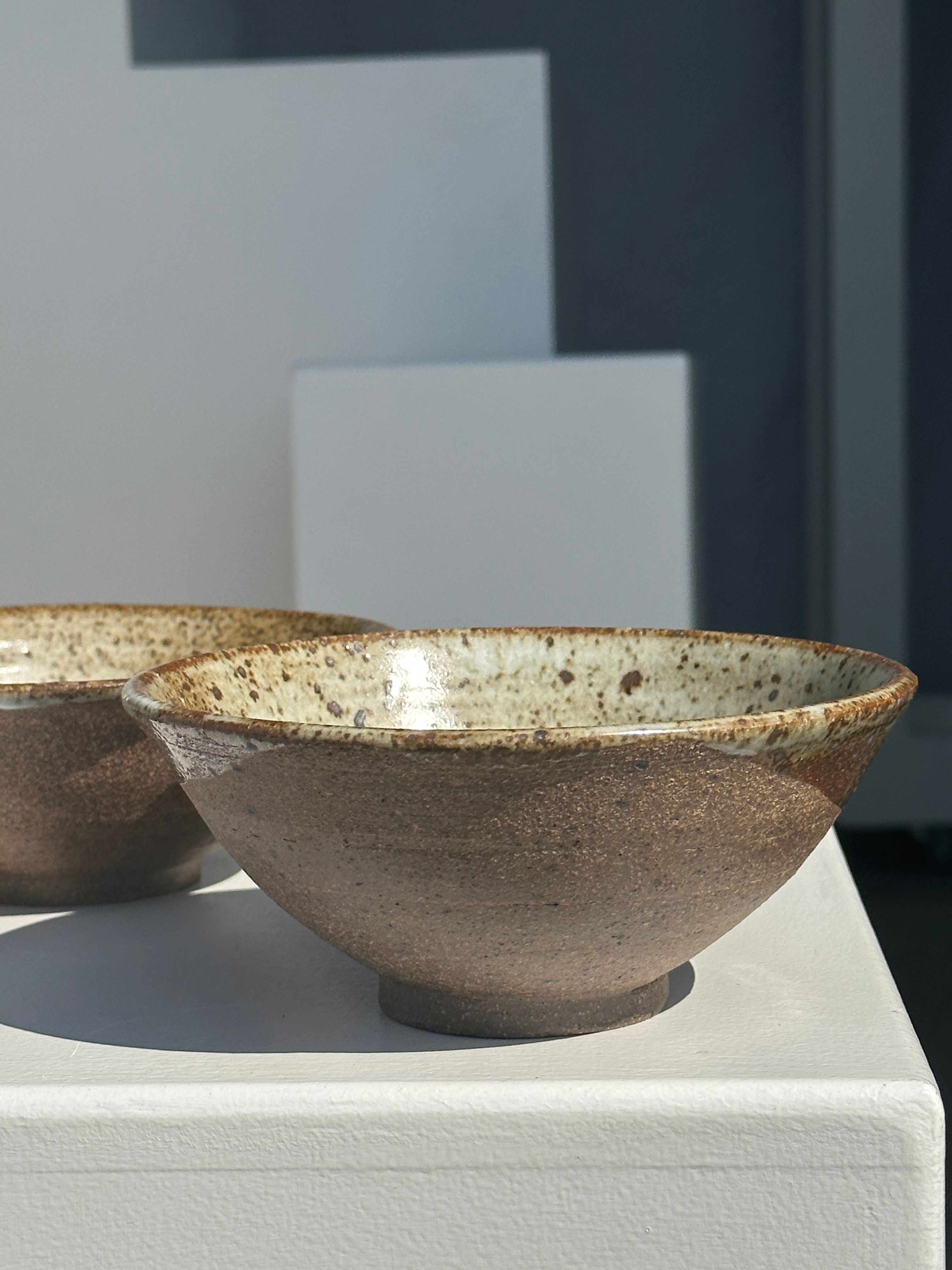 Duo of ceramic bowls interior glazed exterior matt raw earth