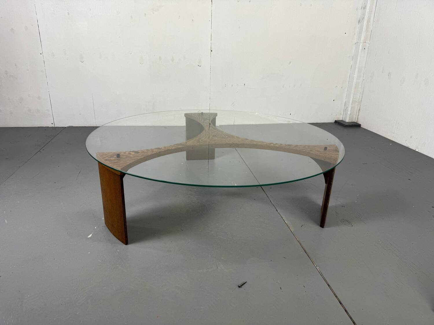 Mid-Century Modernist Wenge and Glass Round Coffee Table, 1970s