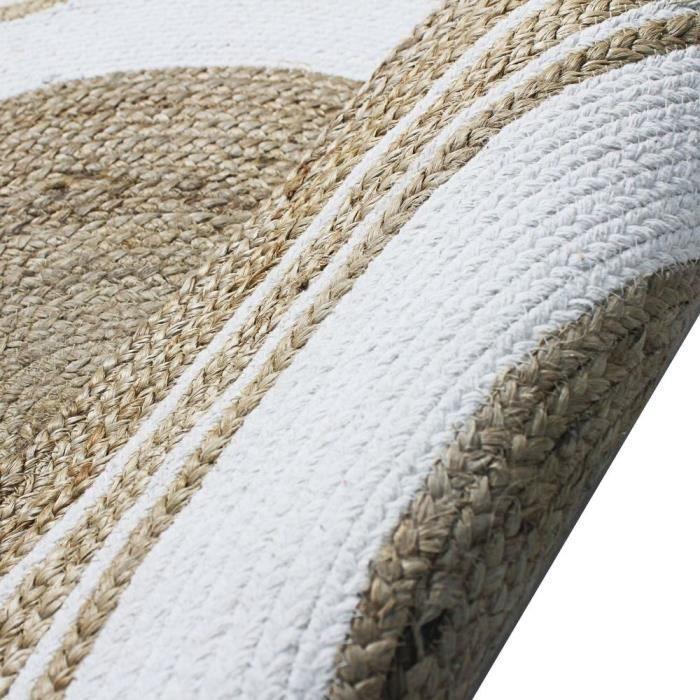 Tapis en jute et coton rond blanc beige 90 cm