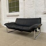2-seater leather and chrome Sofa by Rodney Kinsman for OMK 1970's