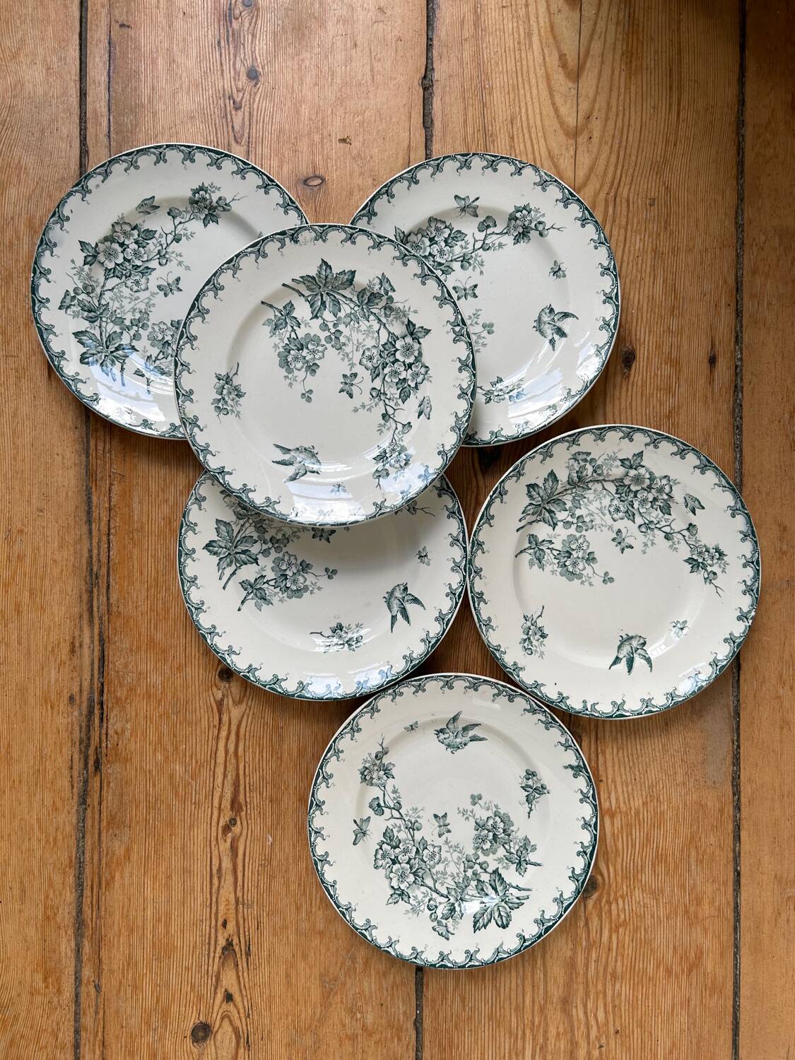 Series of 6 old flat plates “Terre de Fer”