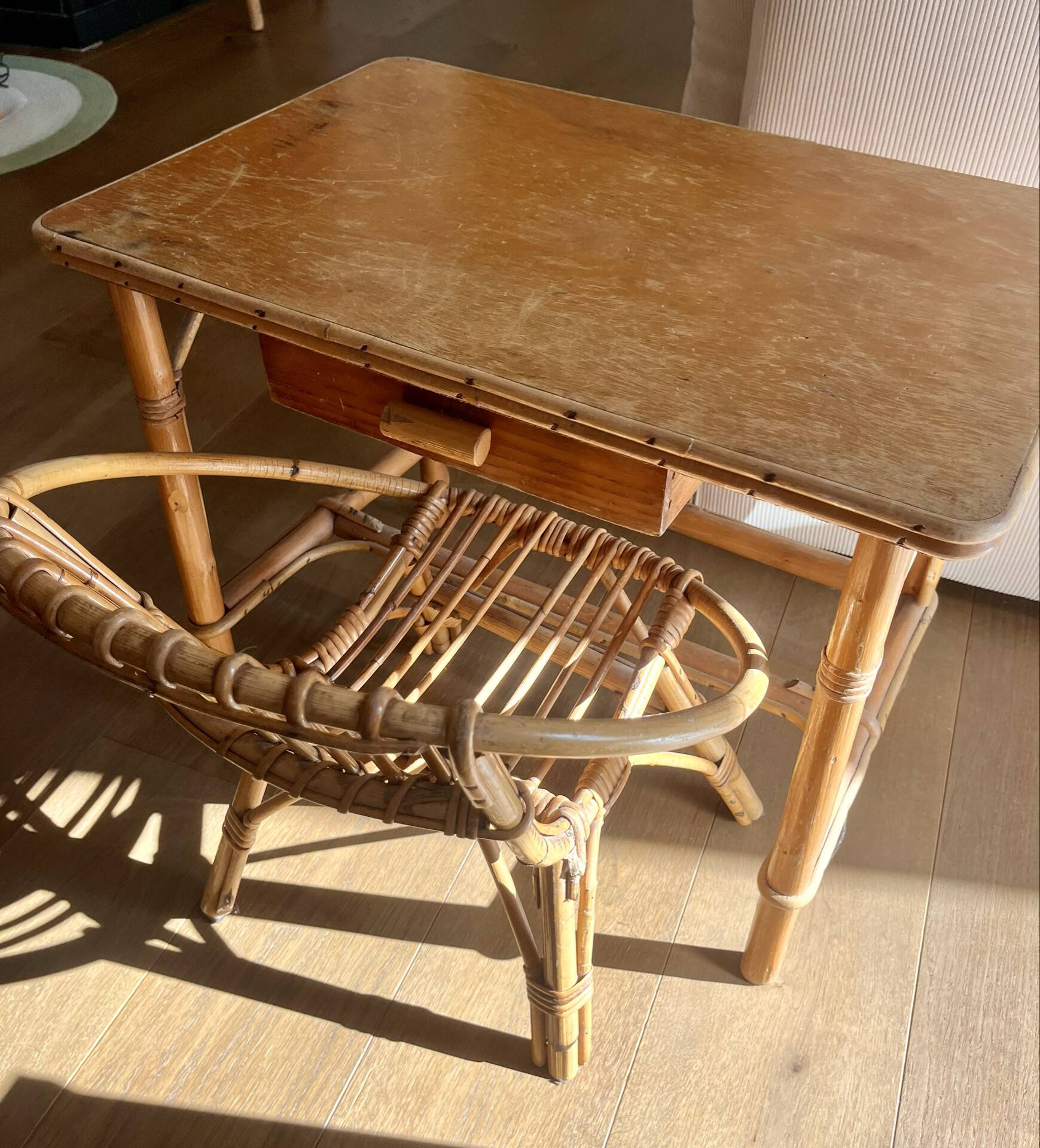 Small children's desk in rattan