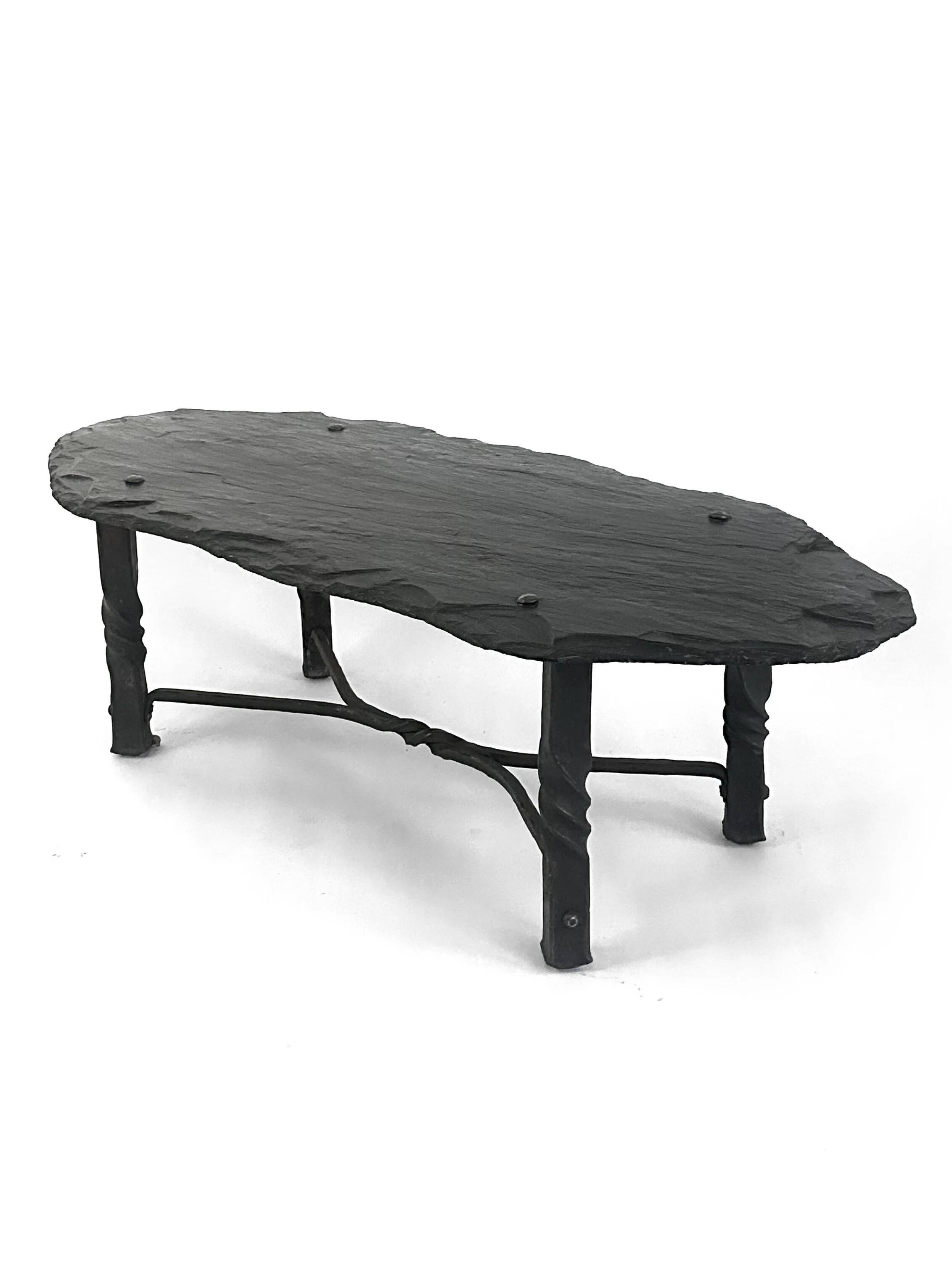 French wrought iron and slate coffee table