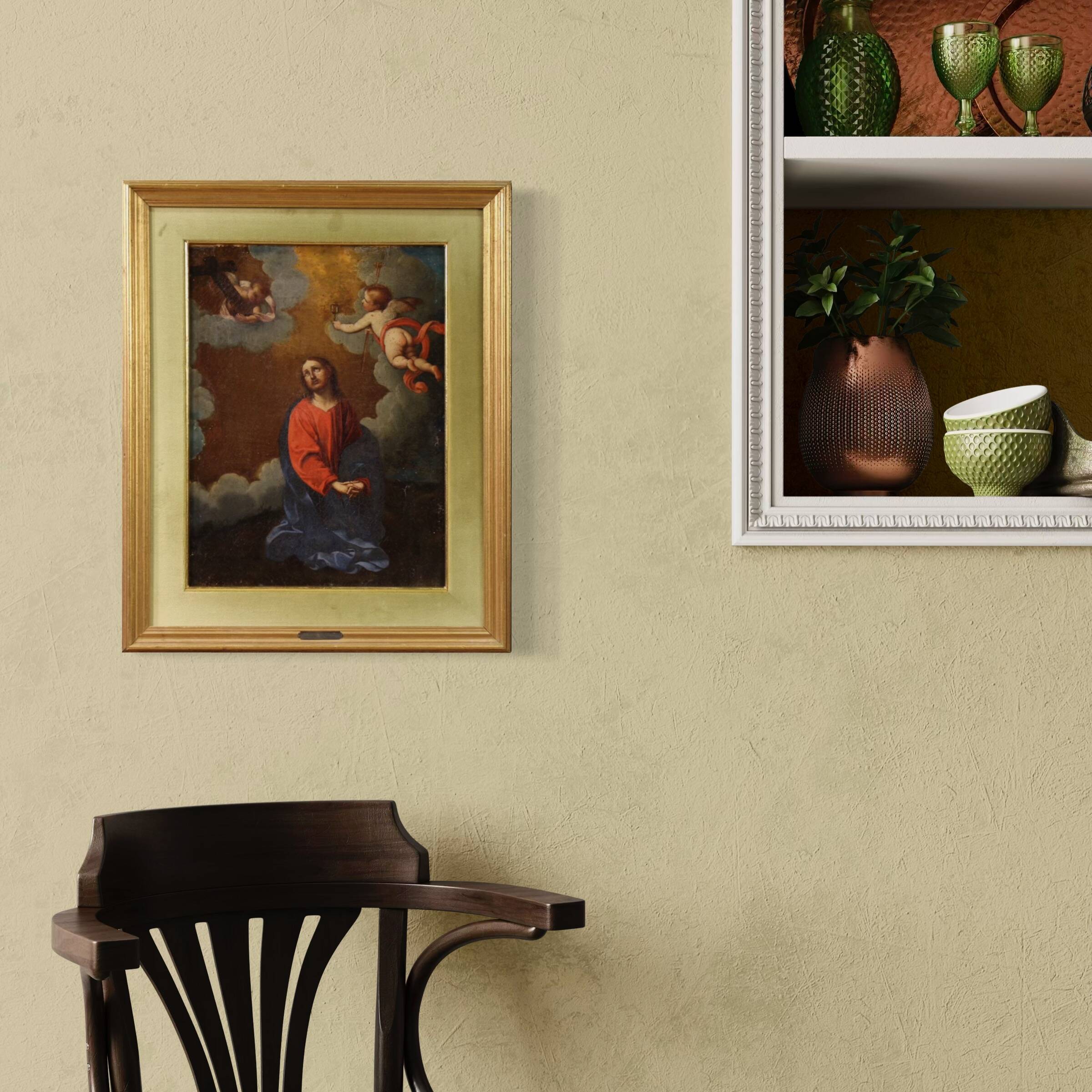 Antique Italian painting Christ with angels from the 17th century