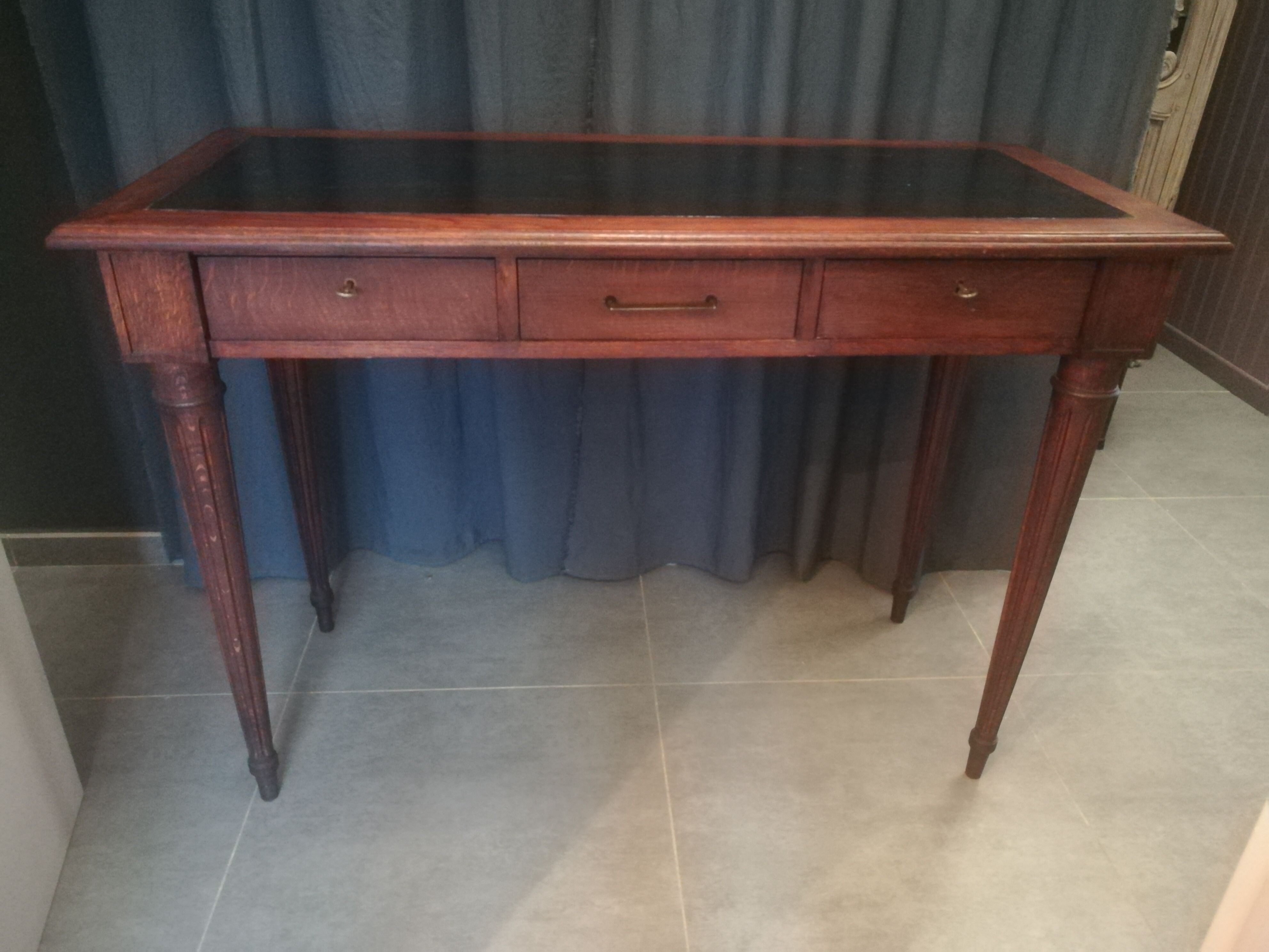 Louis XVI style console table in oak and leather