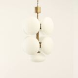 Brass and opaline Sputnik chandelier by Kaiser Leuchten, Germany, 1960s.