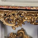 Importante Console Louis XV En Bois Sculpté Et Doré, Marbre Brèche D’alep,