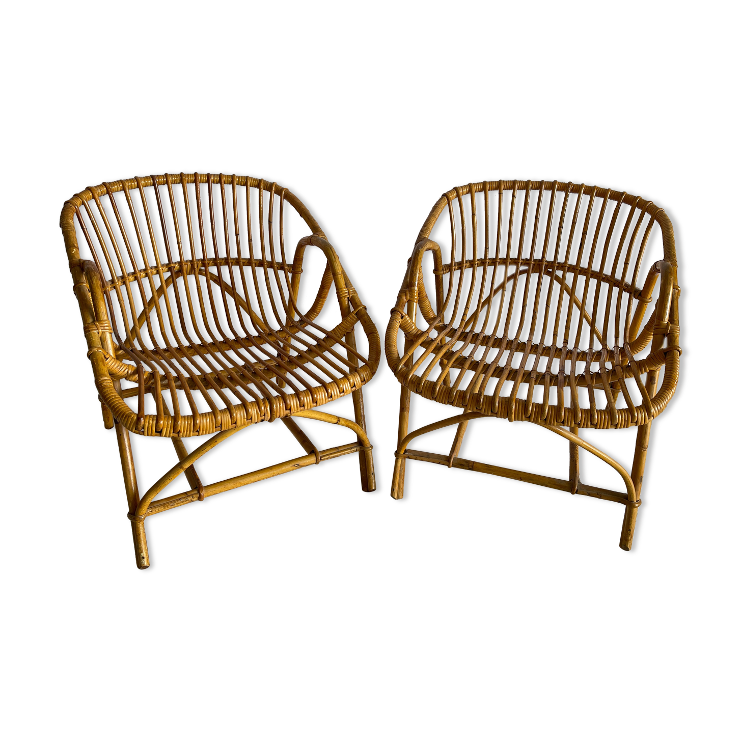 Pair of rattan basket chairs
