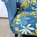 2-Seater Bench in Azure Blue Fabric – 1940s