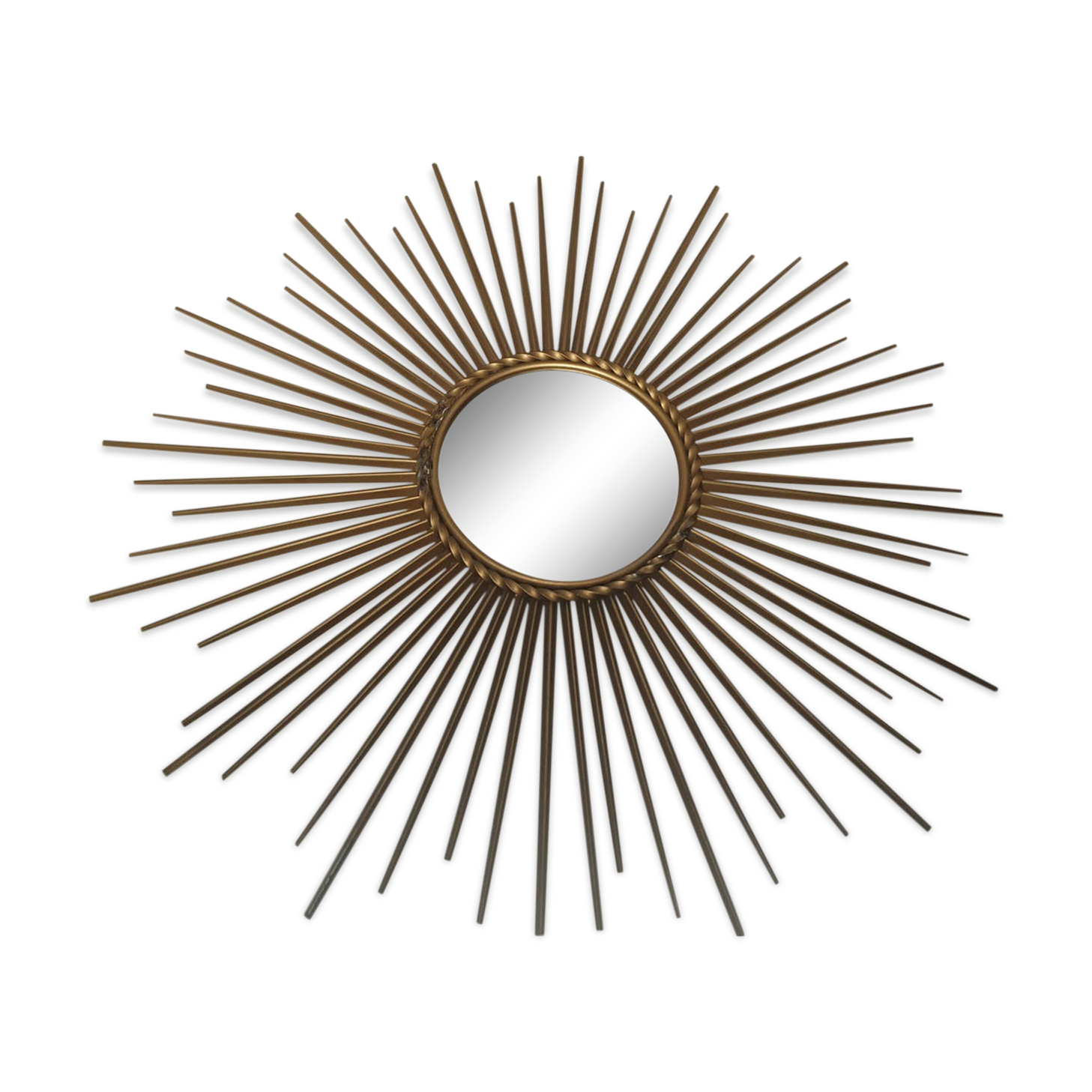 Chaty Vallauris sun mirror in gilded metal of 71 cm signed 50's / 60's