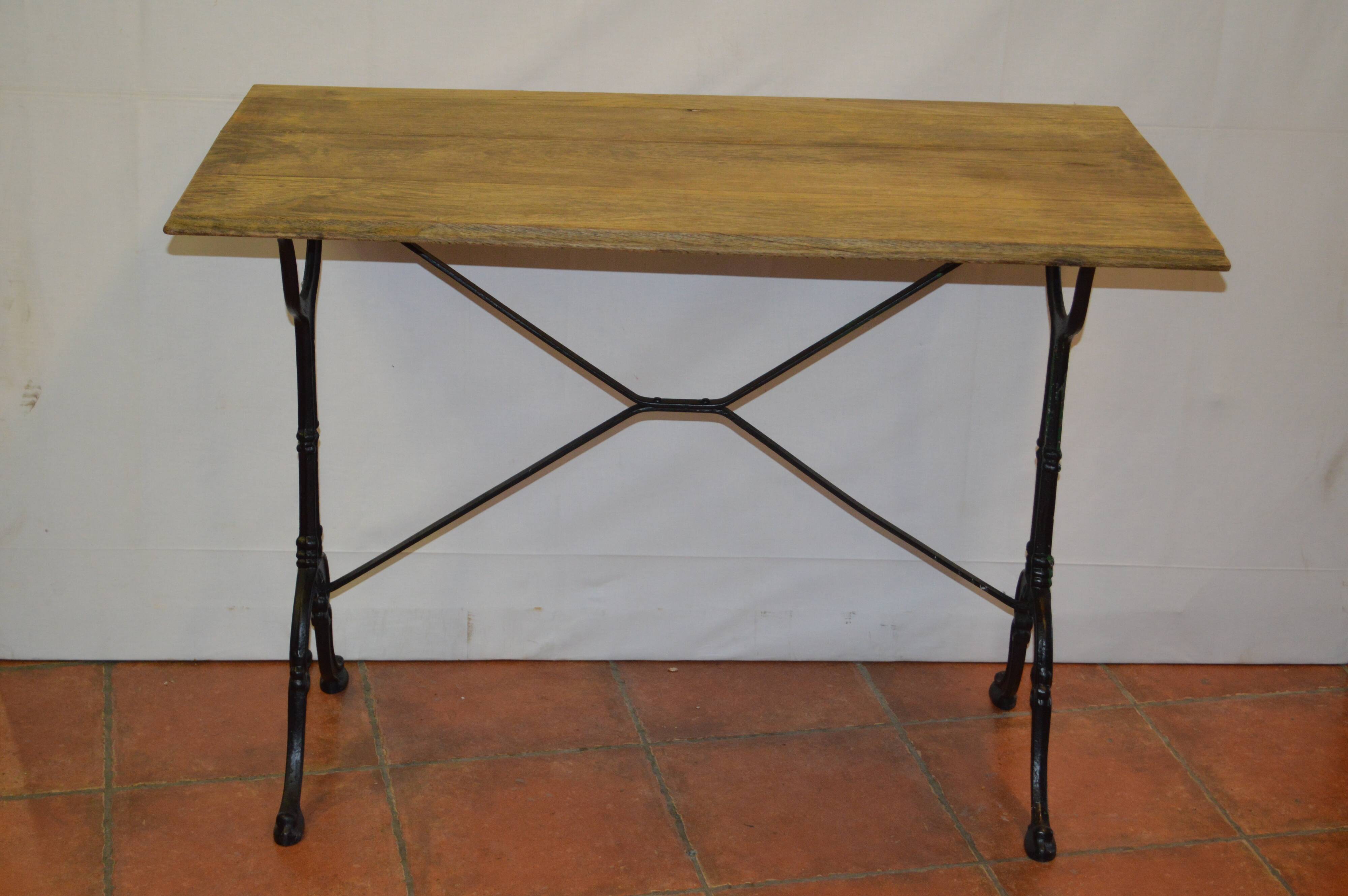 Cast iron bistro table and oak tray