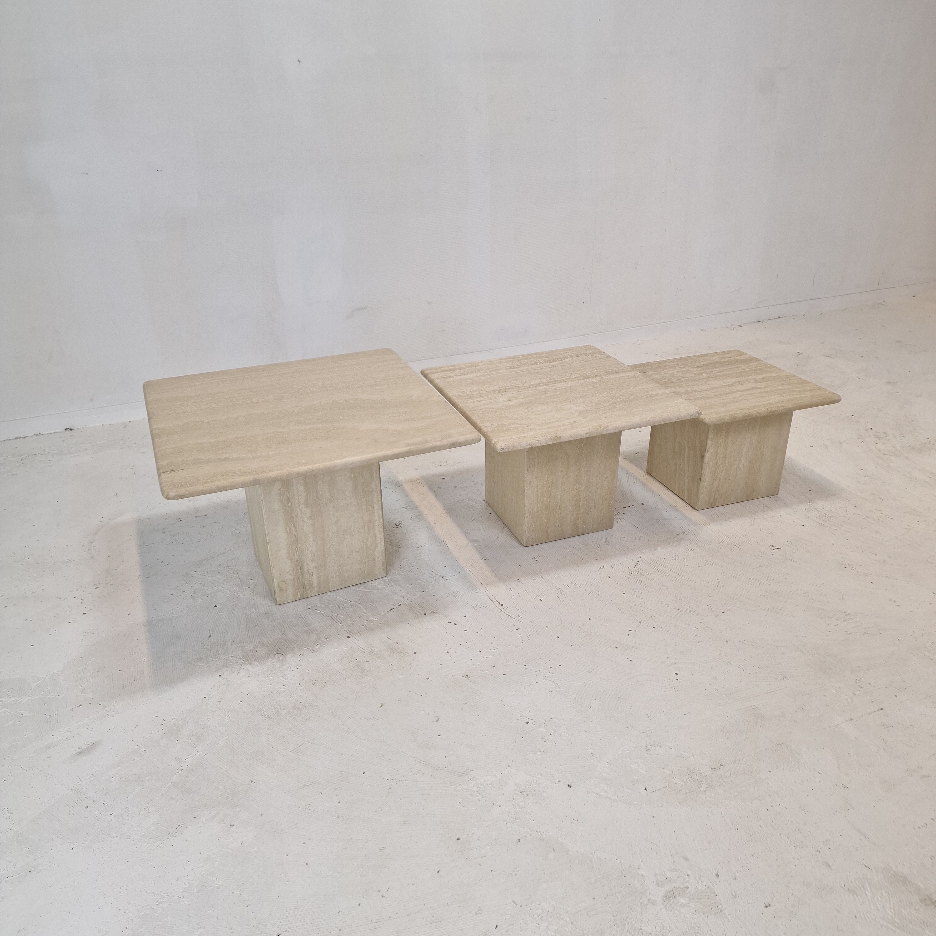 Set of 3 italian travertine coffee or side tables, 1980s