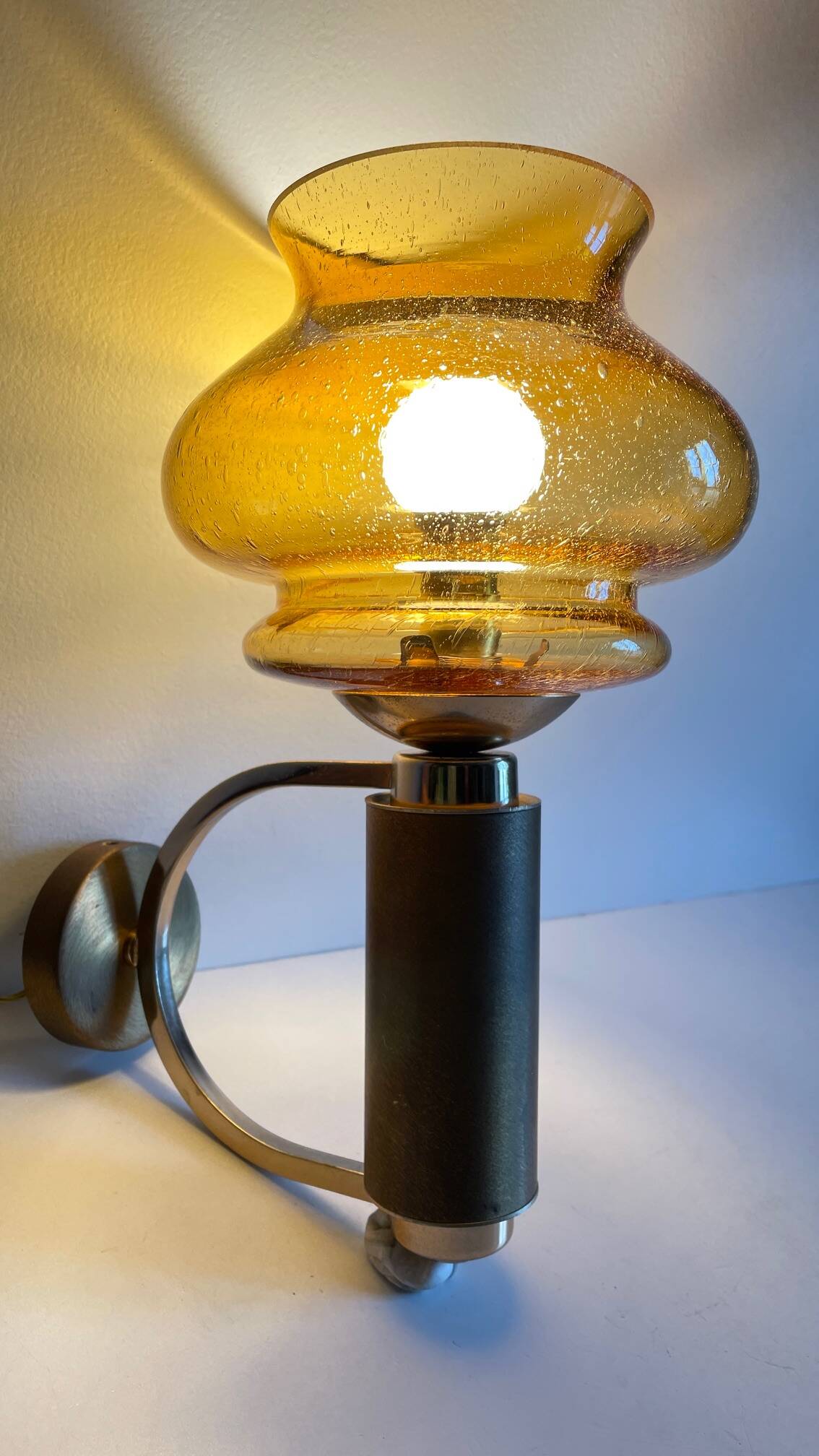 Vintage bubble glass brass applique