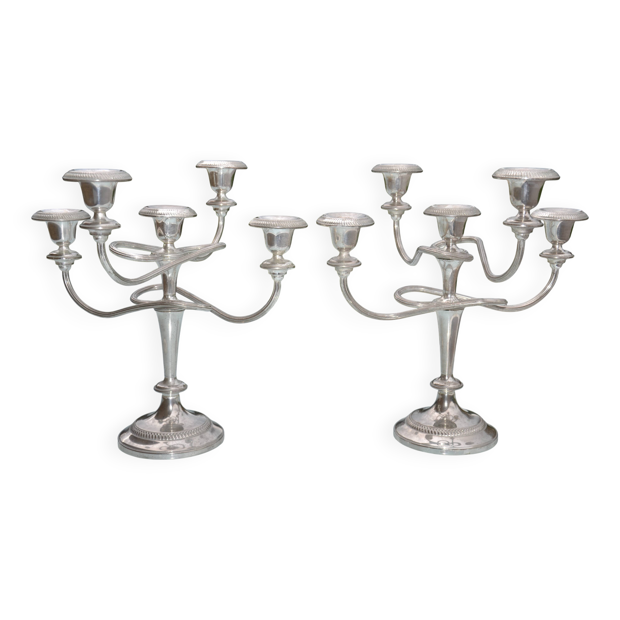 Pair of English silver-plated candlesticks
