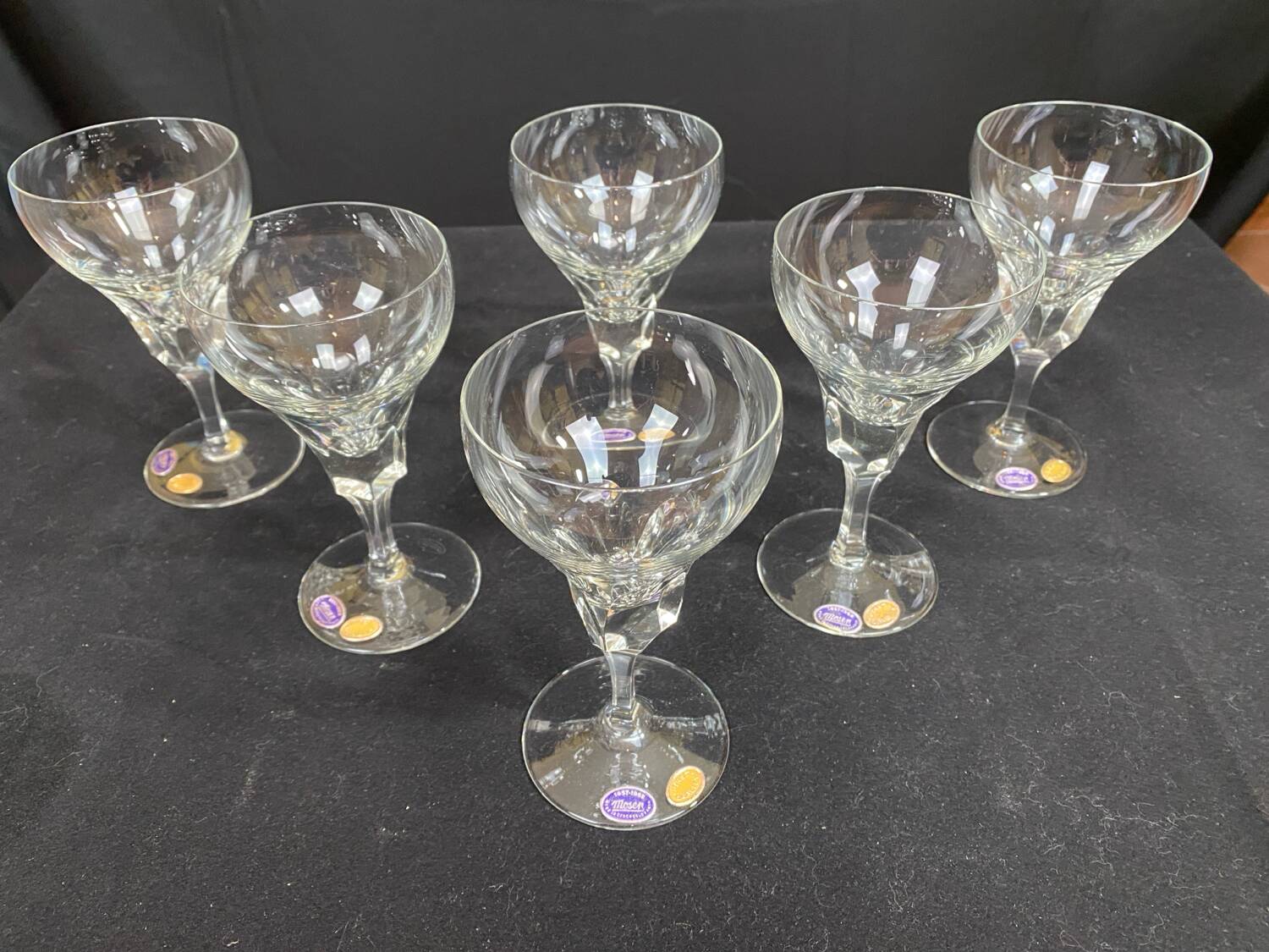 set of 6 antique cut crystal wine glasses in tulip shape from the pres