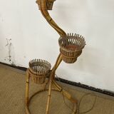 Rattan and bamboo plant holder floor lamp from the 70s