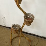 Rattan and bamboo plant holder floor lamp from the 70s