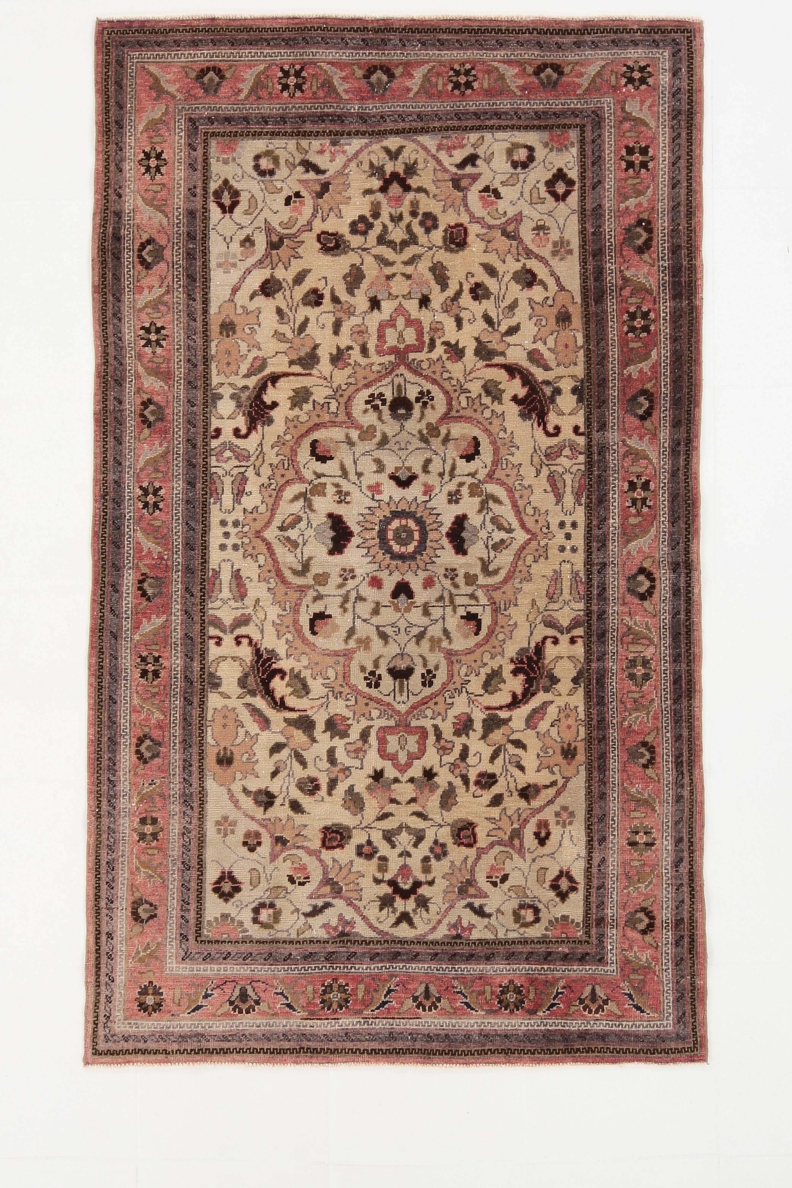4x7 Brown Floral Vintage Persian Rug, 130x215Cm SK 2606
