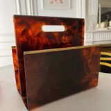 1970s lucite tortoiseshell magazine rack