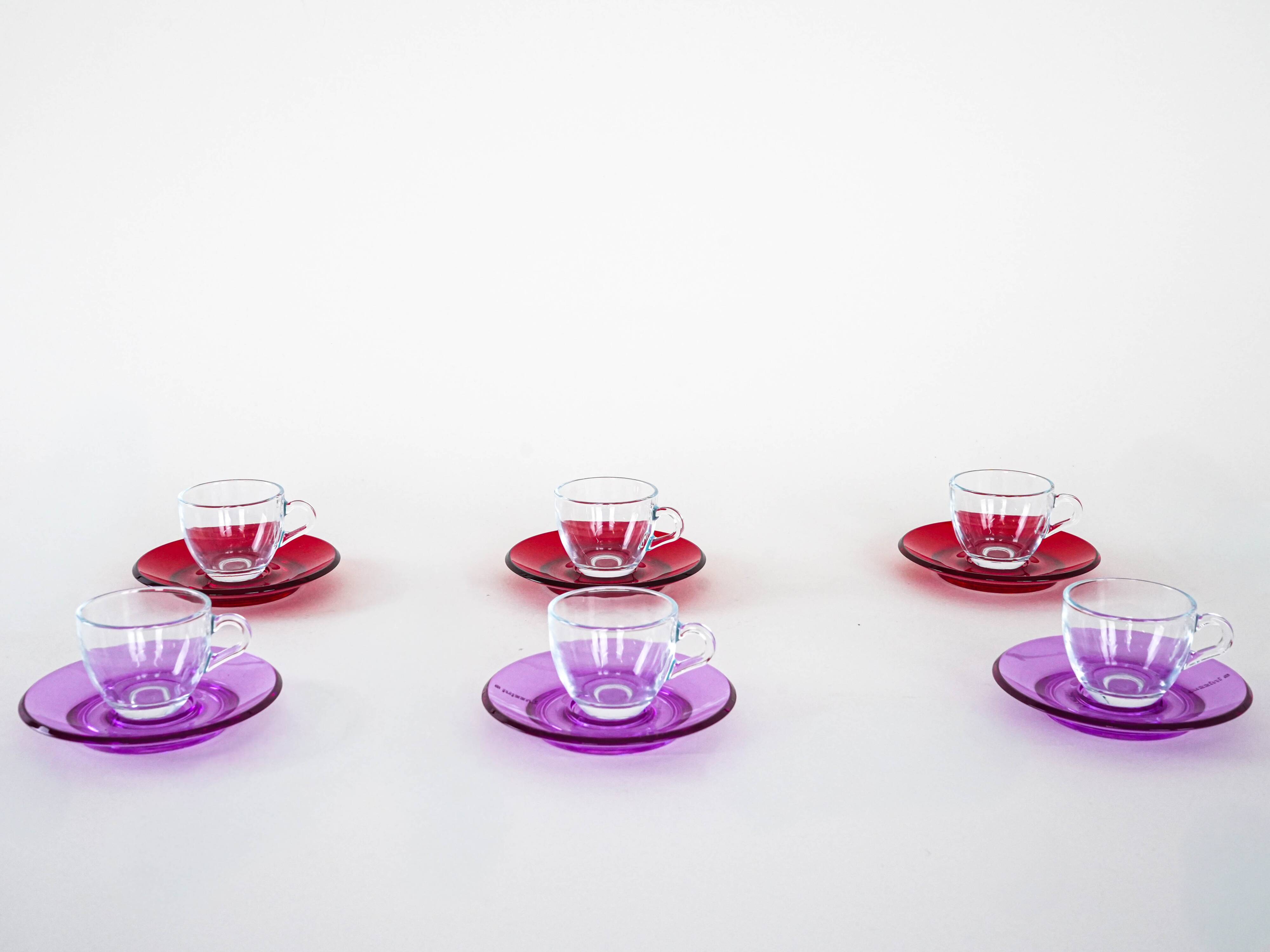 Set of glass cups, Italian design, 1970s, manufactured by Fratelli Guzzini
