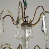 French vintage brass glass crystal 4 light chandelier with Murano droplets 4991