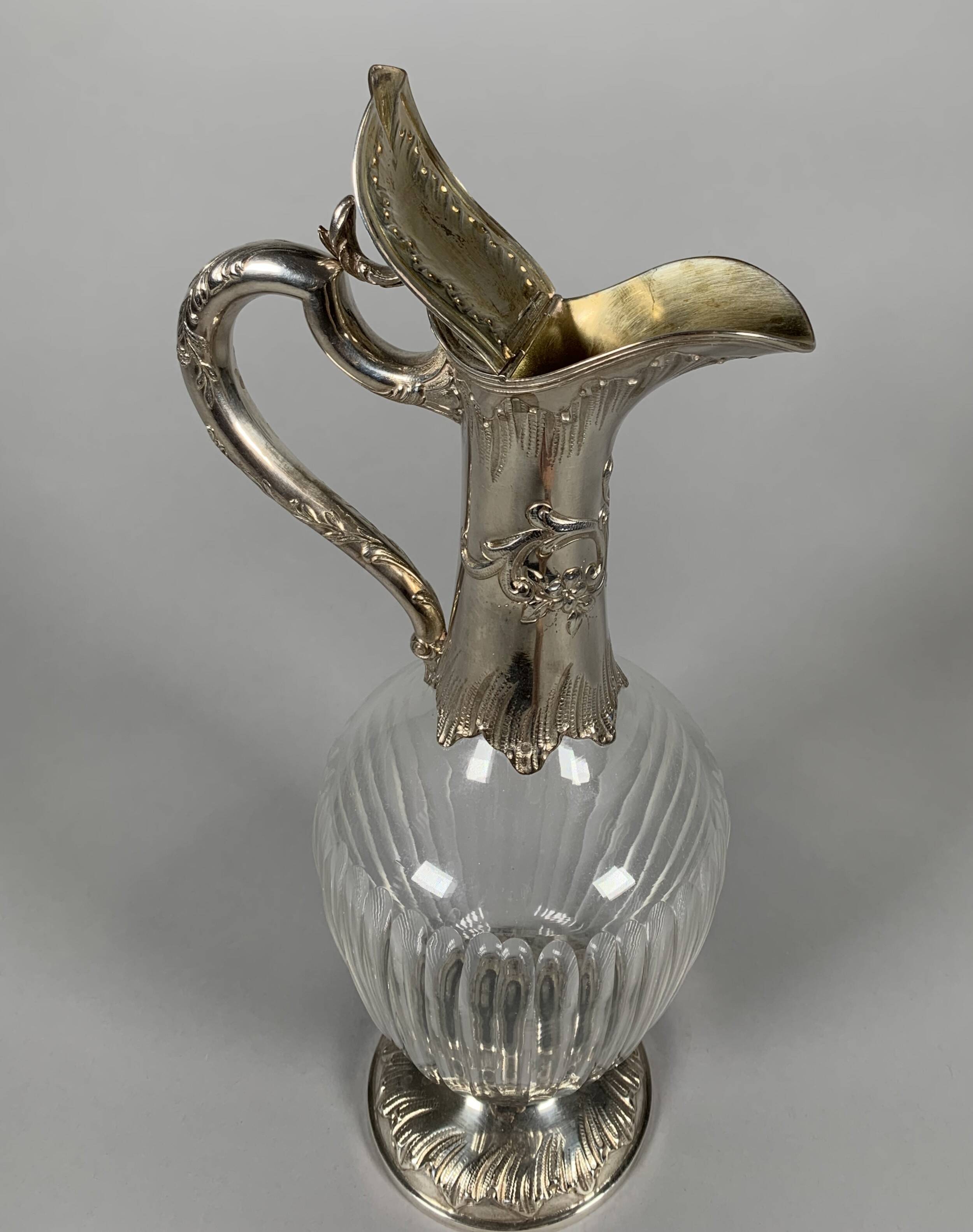 Pair of Crystal and Silver Rococo Ewers 19th Century