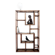 Asymmetrical shelf in bamboo and smoked glass - 1970s