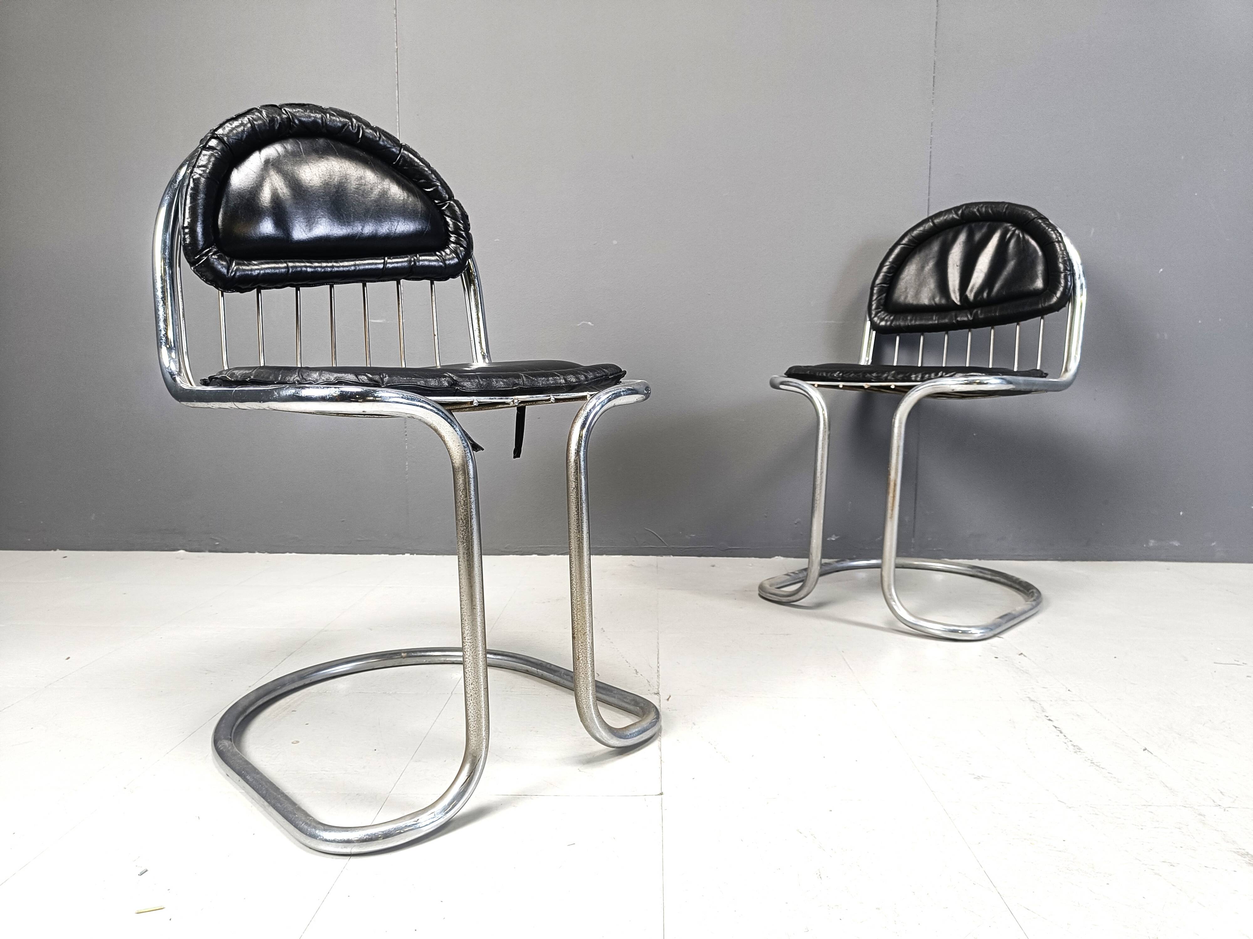 Vintage Chrome and Leather Cantilever Dining Chairs, 1970s