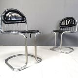 Vintage Chrome and Leather Cantilever Dining Chairs, 1970s