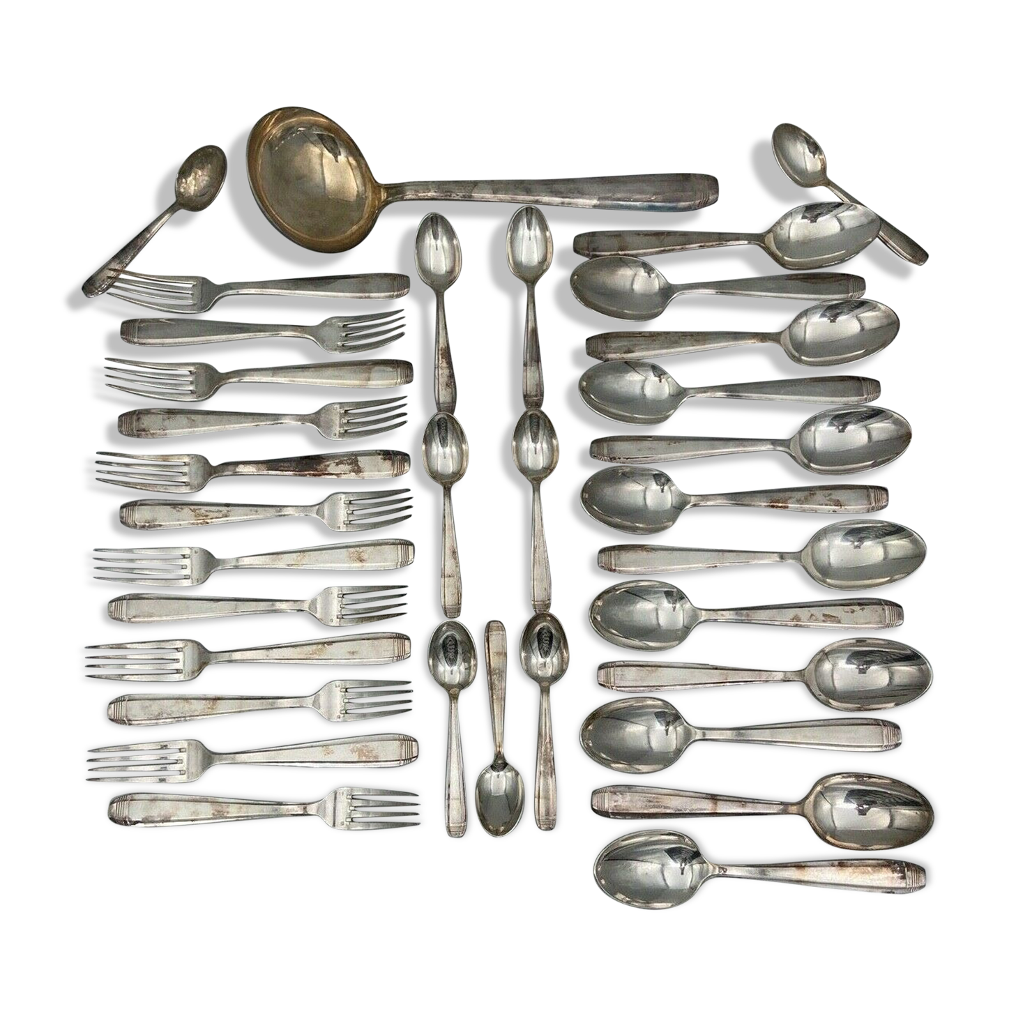 MENAGERE IN SILVER METAL DIXI 36 PIECES ART DECO LADLE SPOONFULS BOX