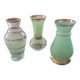 Trio de vases rétro – verre granité vert & doré (années 50/60)