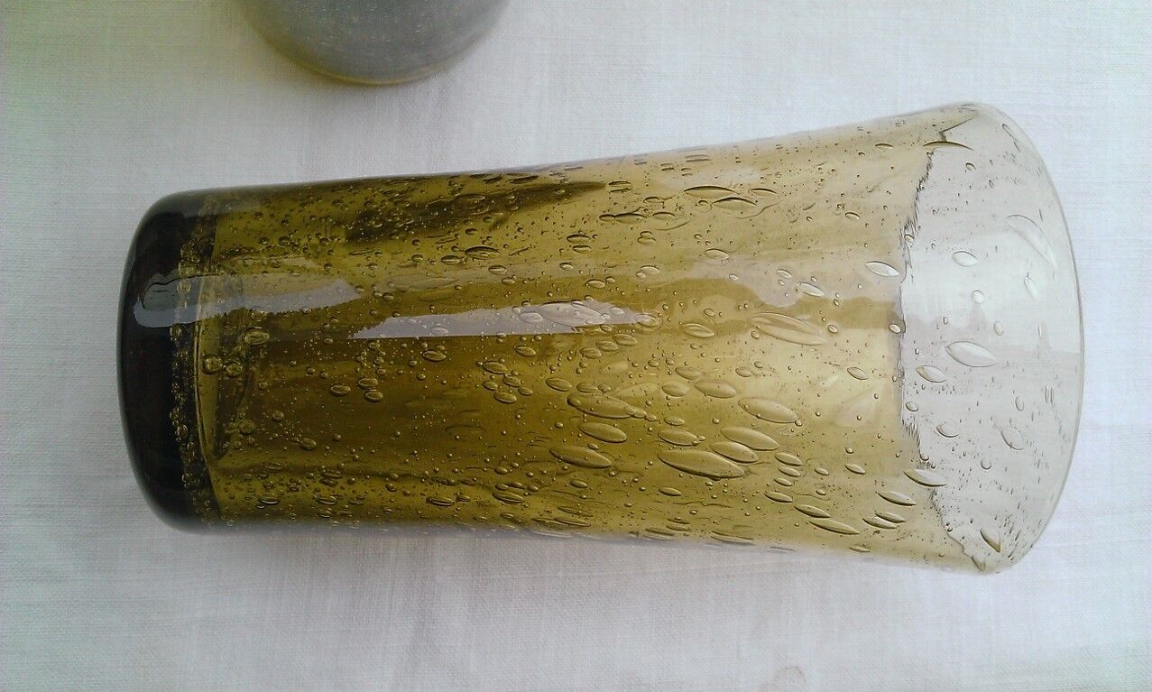 6 glasses and pitcher BIOT olive green bulled glass