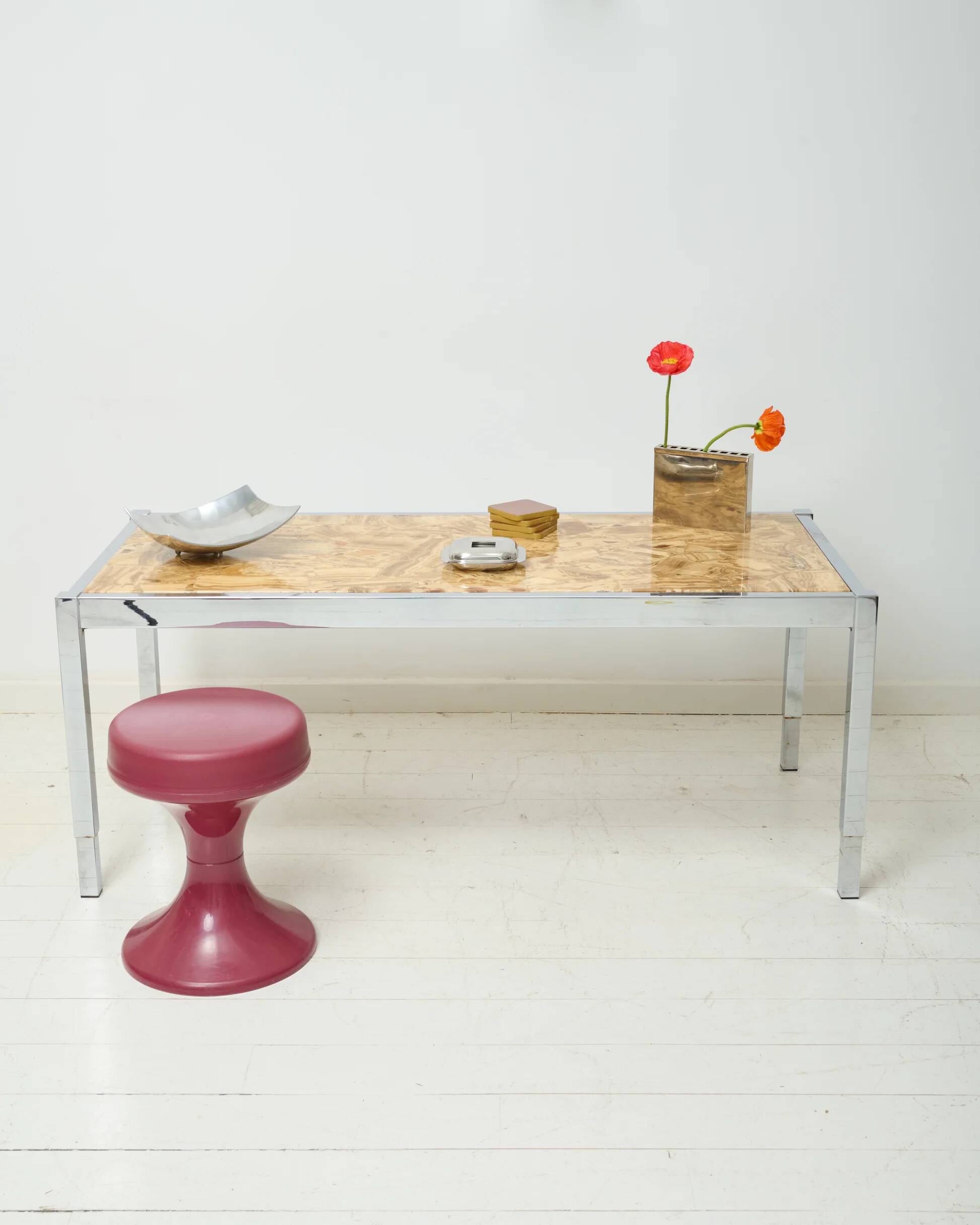 Stone and chrome coffee table, 1970-1980