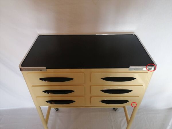 Petit meuble console/desserte de cabinet dentaire/médical des années 1950