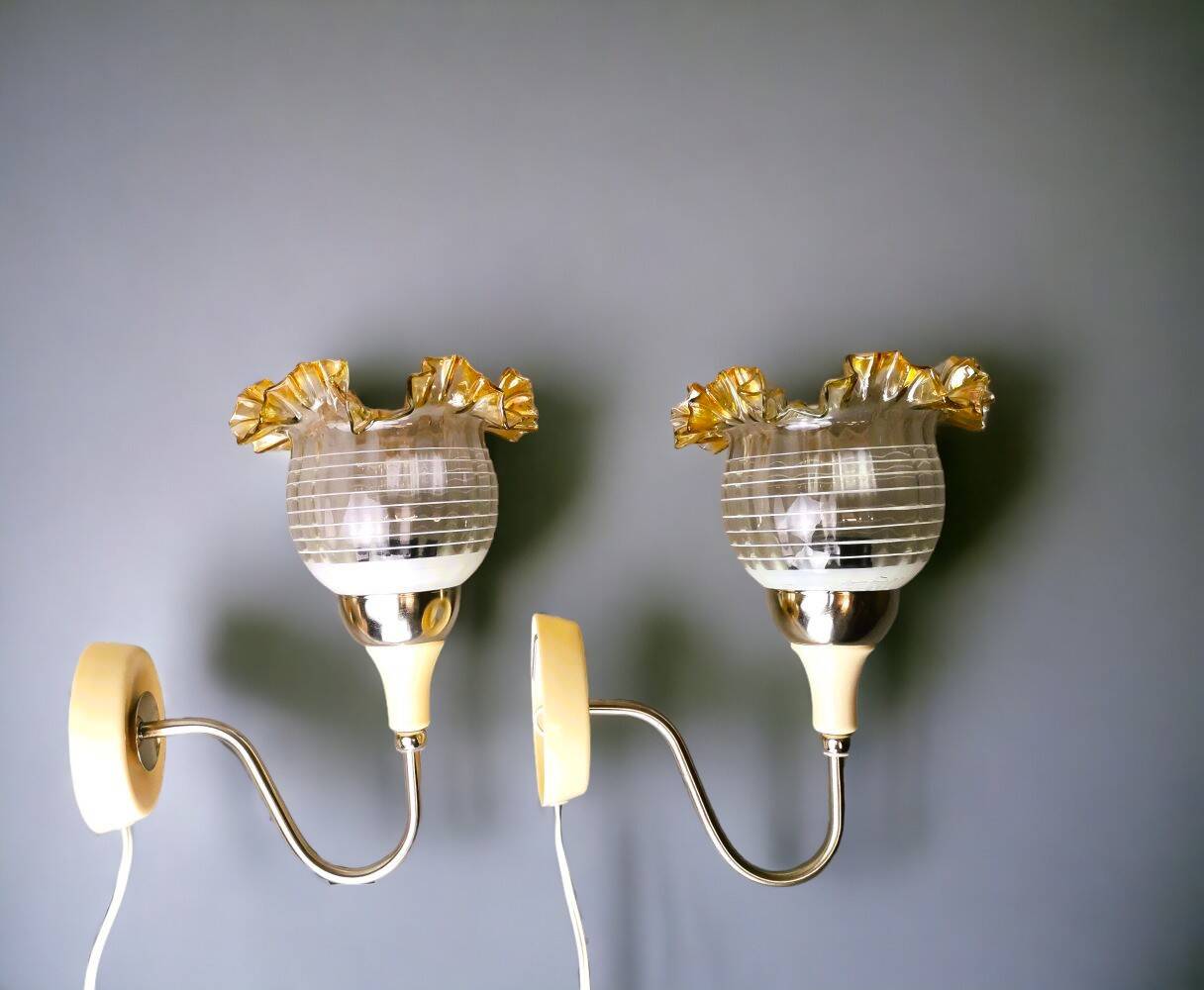 Pair of 1980s glass tulip wall lamps from USSR