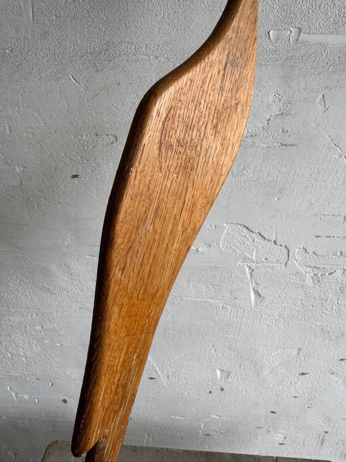 Tall Natural Wood Heron Crane Sculpture — Minimalist Brown Solid Wood Decorative Art Piece
