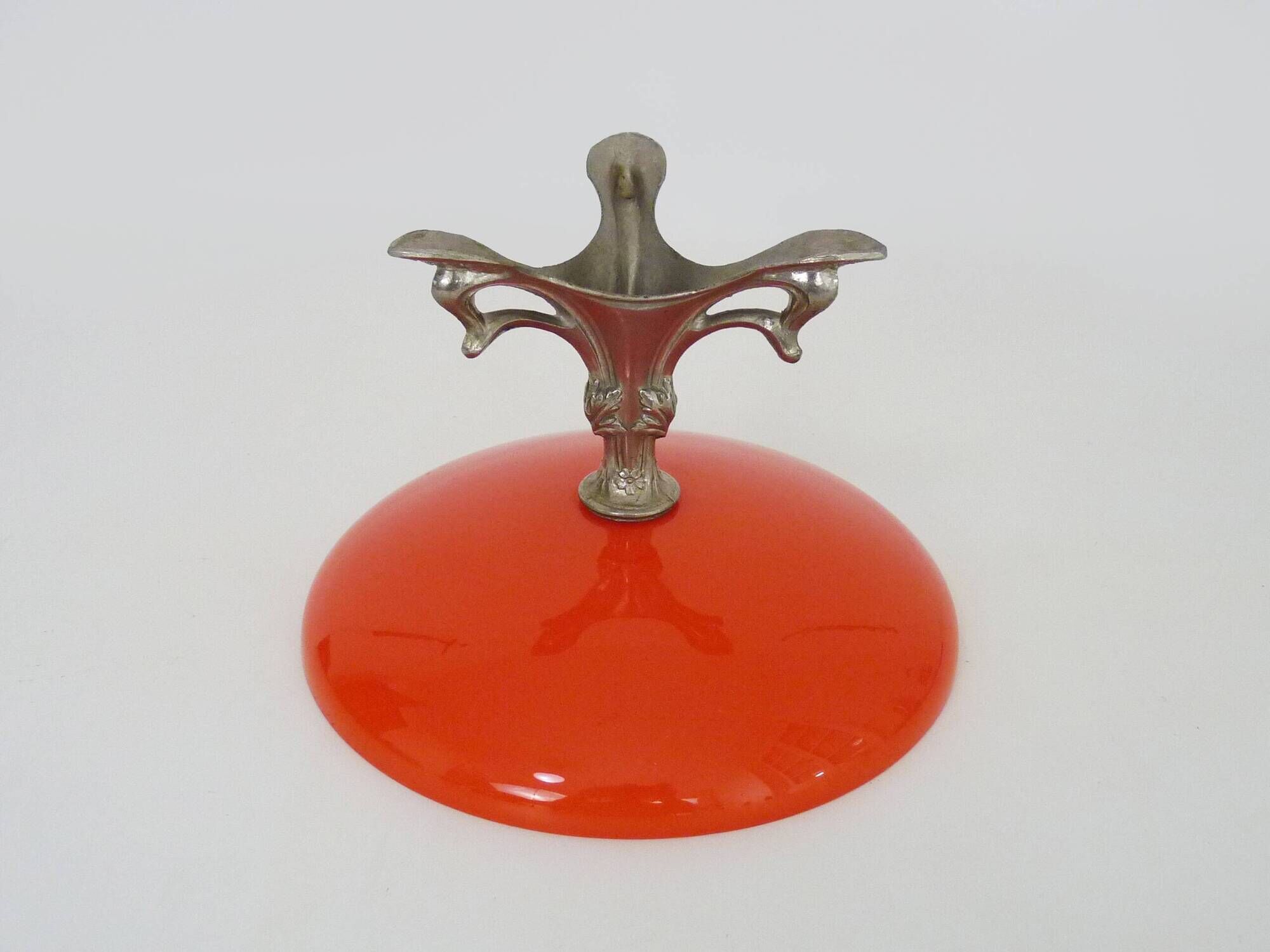 Centerpiece, Art Nouveau orange opaline fruit bowl and spelter foot