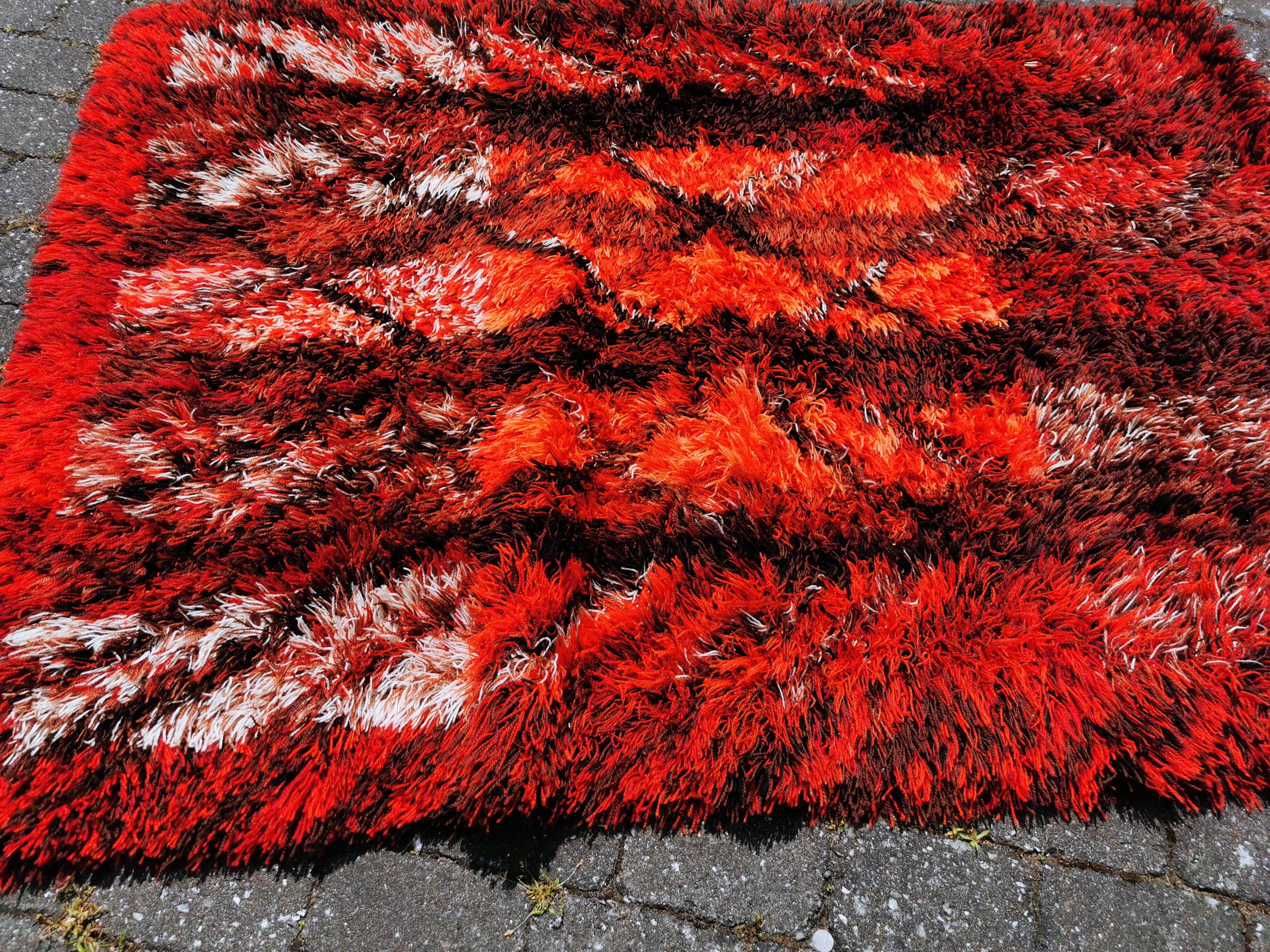 Swedish handmade wool - rya rug. estimated 1960s.