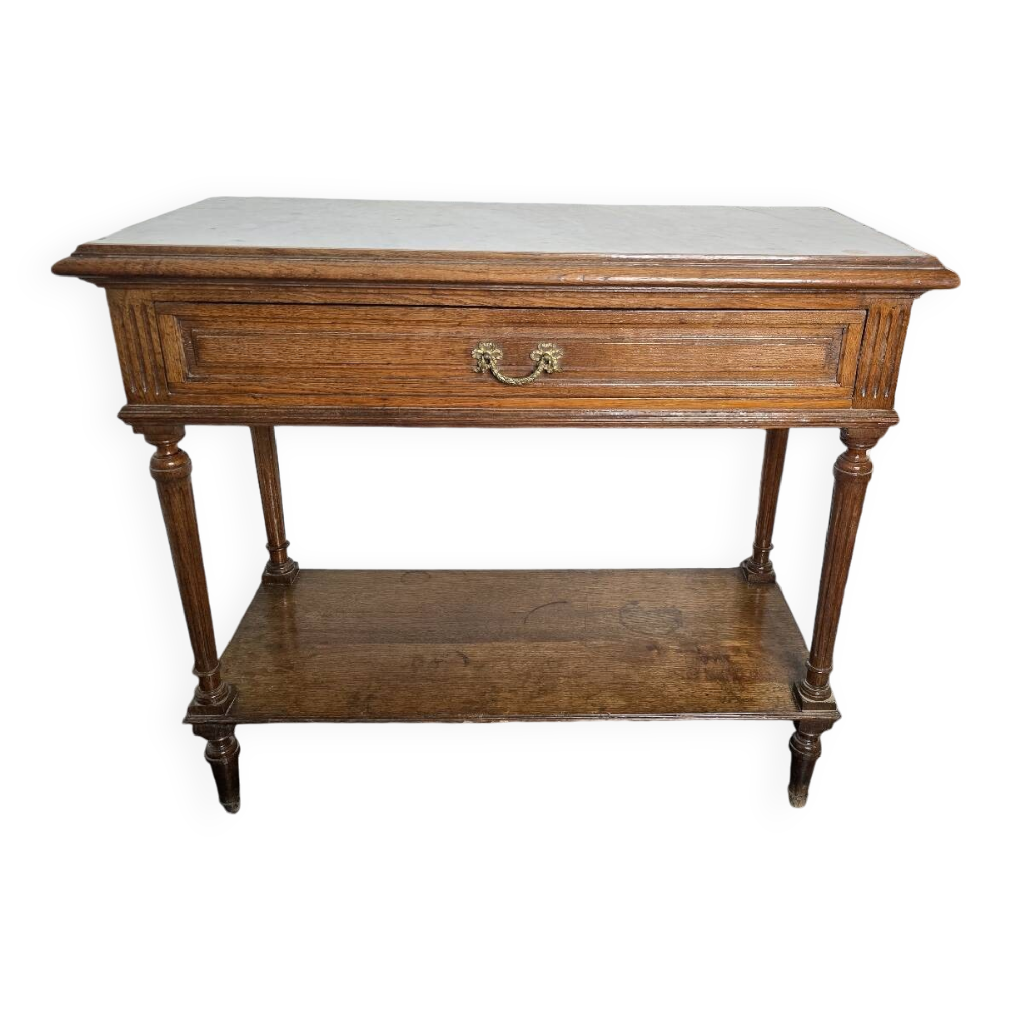 Oak bathroom cabinet with 1 drawer and marble top