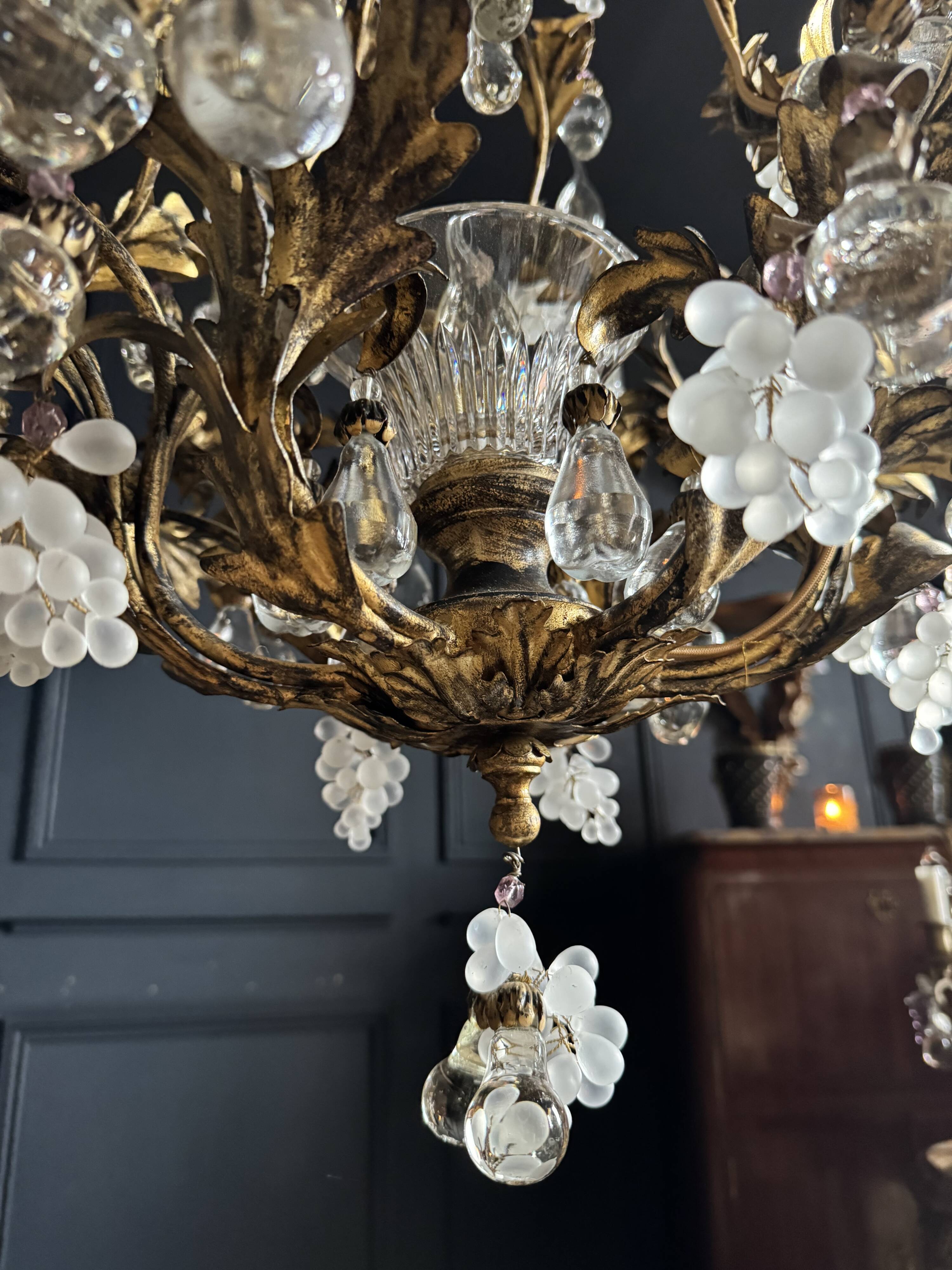 Bronze and Gold Metal Cage Chandelier from the 70s - 20th Century