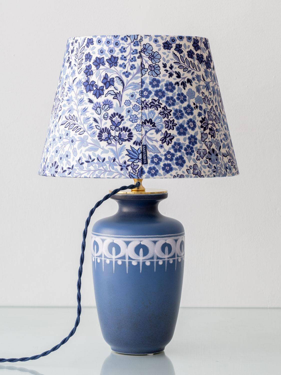 Dutch blue and white ceramic table lamp, 1977, with a new Liberty London shade.