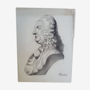 M.Chambon Charcoal drawing bust crowned head? 63/48cm