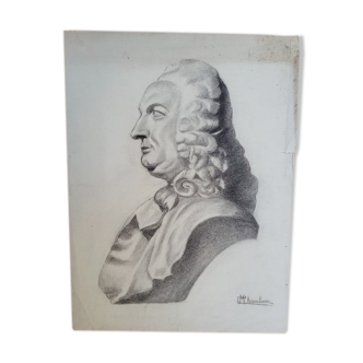 M.Chambon Charcoal drawing bust crowned head? 63/48cm