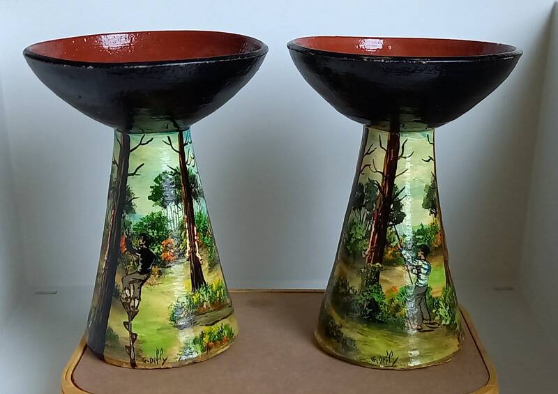 Pair of vintage Basque pottery – glazed ceramic – signed G. Defly