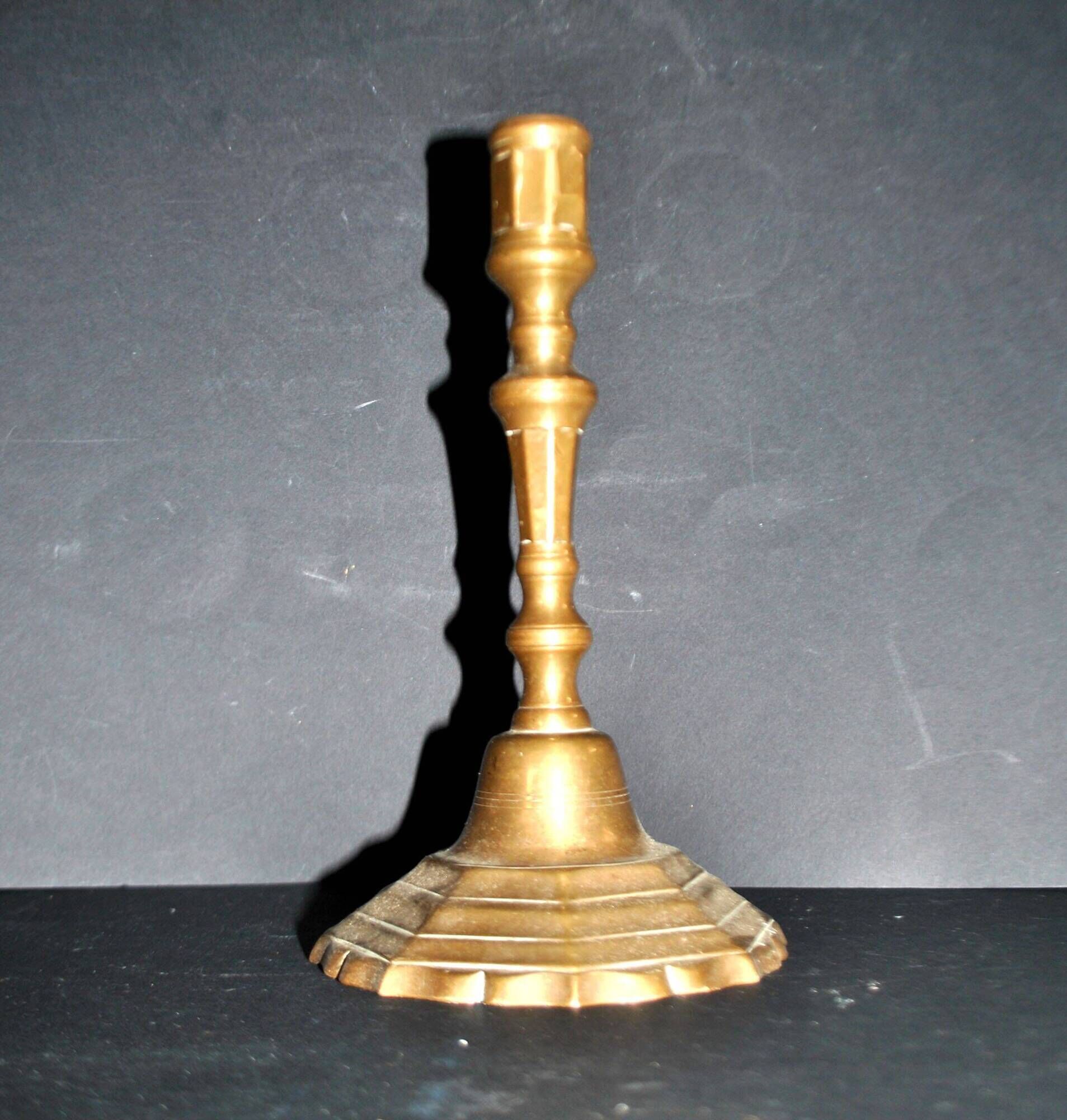 Antique bronze candlestick 18th century octagonal carved chandelier Louis XIV 23.5 cm