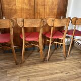 Ensemble de 4 chaises en bois et vinyle rouge
